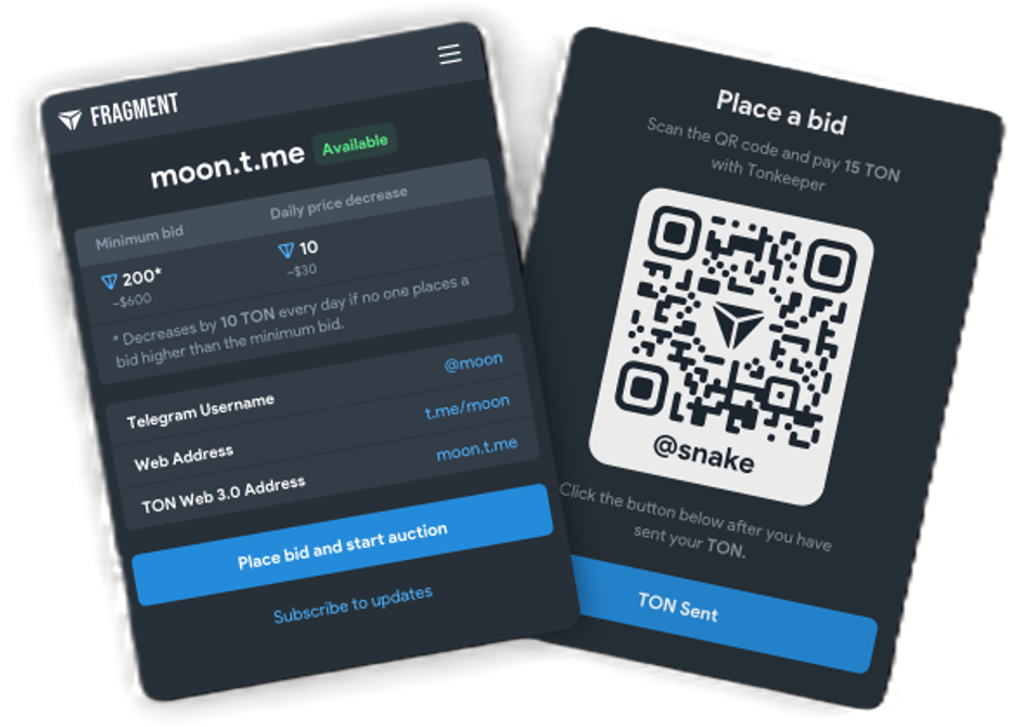 Collectible usernames on Fragment